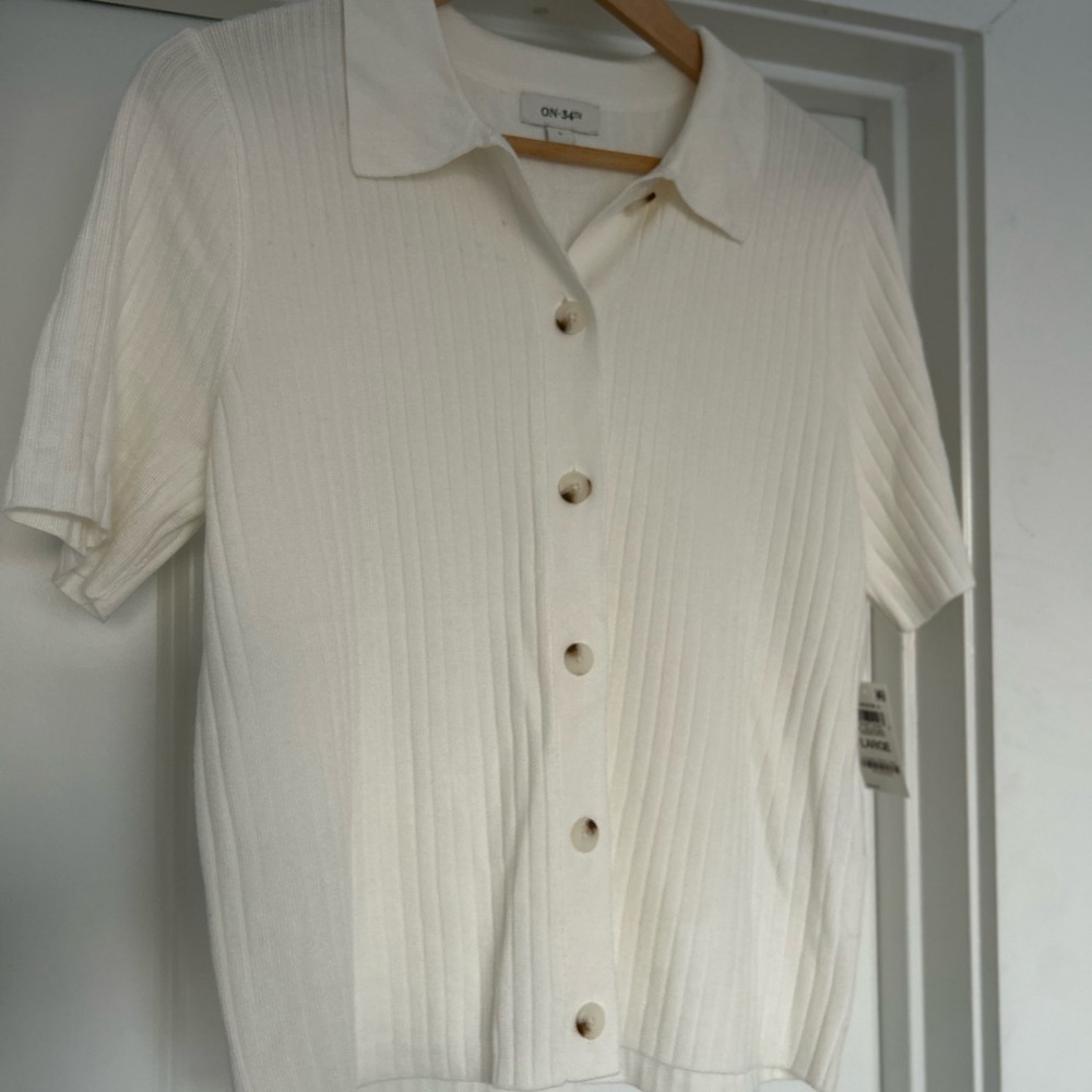 White Ribbed Button-Up Shirt